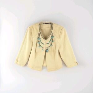 Double D Ranch Womens Small Beige Jacket Turquoise Stones Western Style PLS READ